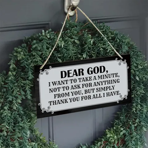 Vintage Wooden Hanging Sign Plaque With Dear God Prayer Quote Floral Border For Home Wall Decor Artificial Wood Plaque