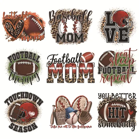 American Football Baseball Leopard Heart Iron On Transfers For Clothing T-Shirt Hoodie DTF Heat Transfer Patches For Sports Moms