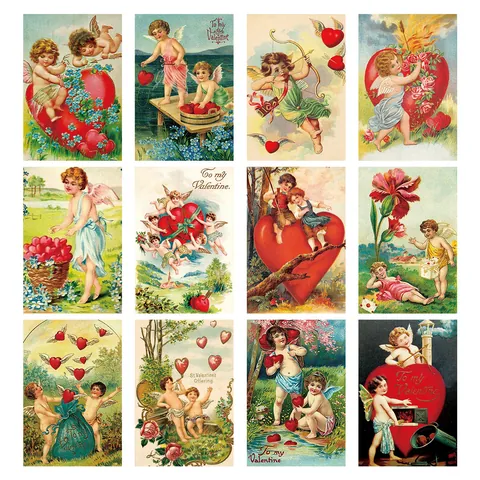 Vintage Valentine's Day Postcards Cupid Heart Floral Patterns Victorian Style Greeting Cards Gift Decoration Retro Paper