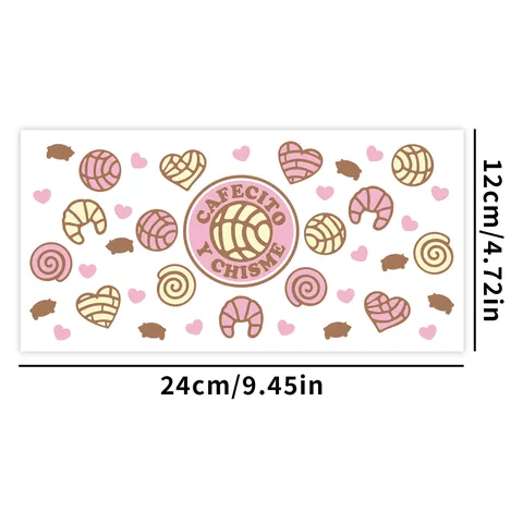 UV DTF Cup Wrap Sticker Cafecito Y Chisme Mexican Sweet Bread Concha Pattern Waterproof Transfer Decal For Glass Cups Decoration