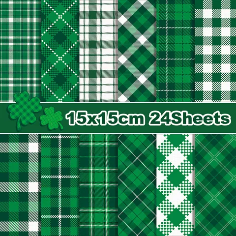 Green Gingham Plaid Pattern Decorative Craft Paper For St. Patrick's Day DIY Cards Journal Background Decoration Stationery