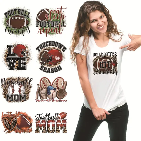 American Football Baseball Leopard Heart Iron On Transfers For Clothing T-Shirt Hoodie DTF Heat Transfer Patches For Sports Moms