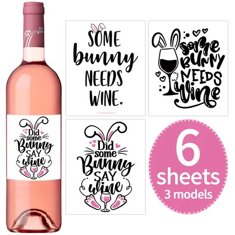 Easter Bunny Wine Bottle Stickers Creative Festive Party Decor Waterproof Self Adhesive Labels Humorous Bunny Ear Patterns