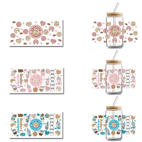 UV DTF Cup Wrap Sticker Cafecito Y Chisme Mexican Sweet Bread Concha Pattern Waterproof Transfer Decal For Glass Cups Decoration