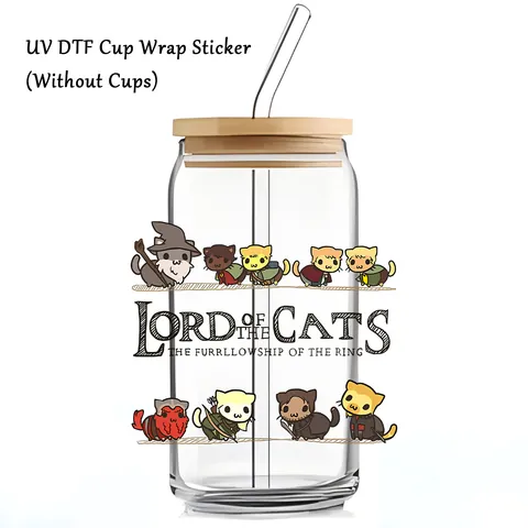 Lord Of The Cats UV DTF Autocollant Pour Tasse En Verre Libbey Imperméable Transfert Permanent Dessin Animé Chat Design De Personnage DIY Décoratif Sans Tasse