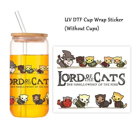 Lord Of The Cats UV DTF Autocollant Pour Tasse En Verre Libbey Imperméable Transfert Permanent Dessin Animé Chat Design De Personnage DIY Décoratif Sans Tasse