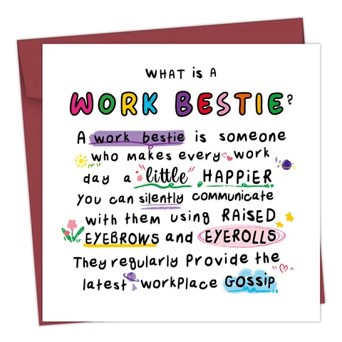 Funny Humorous Birthday Mother's Day Greeting Cards With Envelope Work Bestie Definition Hand-Drawn Square Stationery Card