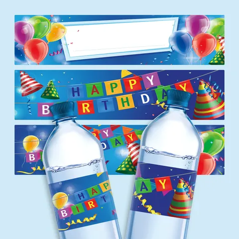 Happy Birthday Water Bottle Labels Self Adhesive Waterproof Sticker Wraps For Birthday Party Decorations Favors Supplies