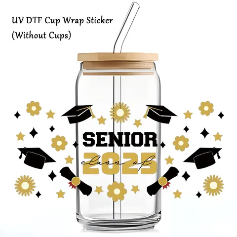 Class Of 2025 UV DTF Cup Wrap Sticker For 16oz Glass Senior Graduation Transfer Decal Commemorative Party Decoration Gift