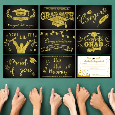 Abschlussfeier Beratungskarten Congrats Grad Botschaft Grußkarten Für Zeremonie Jubiläum Souvenirs Schwarz Gold Weiß Papier Karte