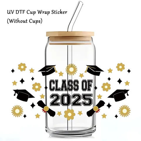 Class Of 2025 UV DTF Cup Wrap Sticker For 16oz Glass Senior Graduation Transfer Decal Commemorative Party Decoration Gift
