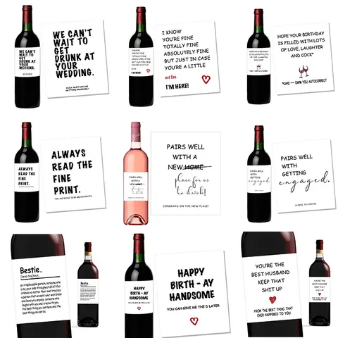 4 Fogli Divertenti Adesivi per Bottiglie di Vino Etichette per Matrimonio Compleanno Fidanzamento Festa Impermeabile PVC Decorazione