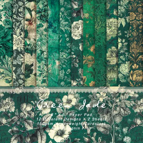 Vintage Green Floral Scrapbook Paper Pad For DIY Card Making Scrapbooking Arts Crafts Background Cardstock Decorative Paper