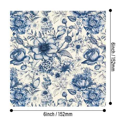 Set di Carta per Scrapbook con Fiori Vintage Cartoncino per Album Fotografico Fai da Te Creazione di Biglietti Motivo Botanico Dipinto a Mano Blu