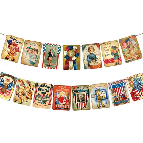 Vintage Independence Day Banner July 4th US Flag Uncle Sam Patriotic Bunting For American National Day Party Decoration