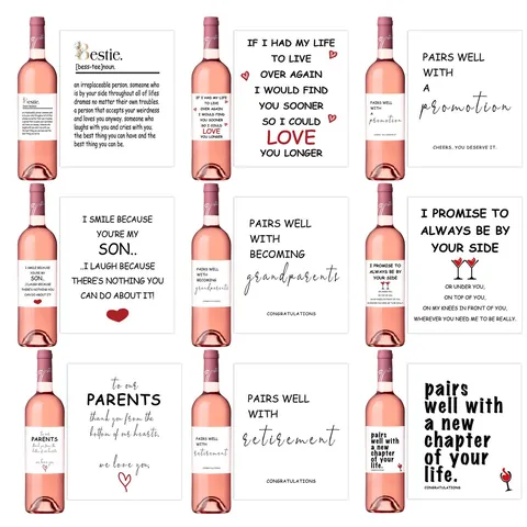 Creative PVC Wine Bottle Labels Waterproof Decorative Stickers For Bestie Parents Retirement Promotion Wedding Anniversary Party Gifts