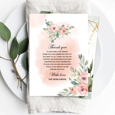 Cartes de Remerciement de Mariage Aquarelle Design Floral Cadre Géométrique Doré Papeterie Jeunes Mariés Articles de Fête Conseils Et Voeux