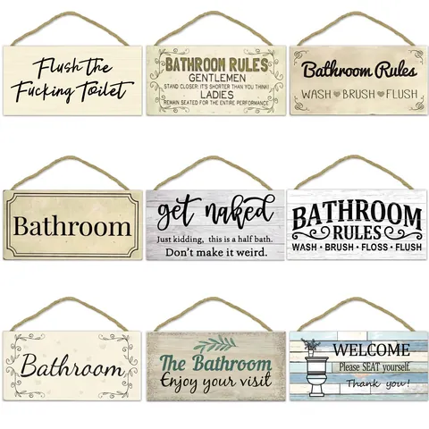 Grappig Houten Bord Badkamer Regels Met Hennep Touw Amerikaanse Stijl Vintage Humor Citaten Wanddecoratie Bord