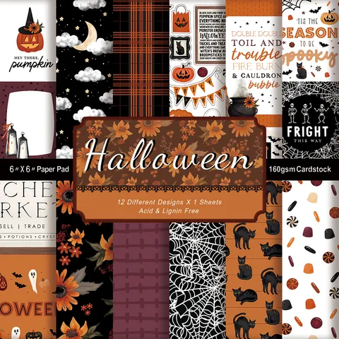 Papier Scrapbooking Halloween Papier Cartonné Décoratif Motif Citrouille Fantôme Toile d'Araignée Matériel de Fond DIY