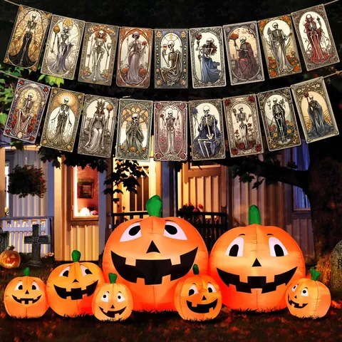 Halloween Skeleton Banner Retro Tarot Style Gothic Cardboard Garland For Party Home Wall Layout Festival Scene Decoration Pull Flag