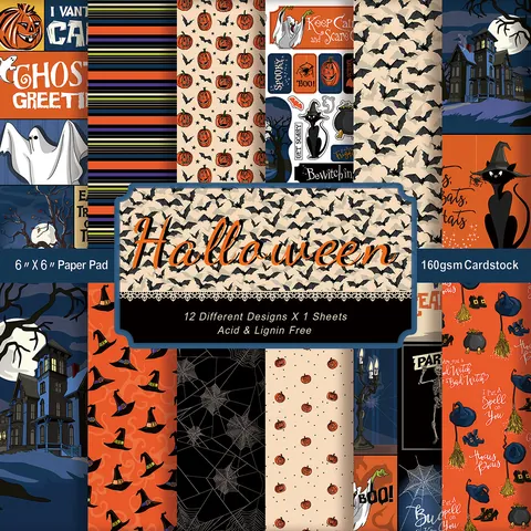 Papel de Material de Scrapbooking de Halloween Patrones de Calabaza Fantasma Para Decoración de Diarios Bricolaje Cartulina