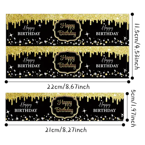 Happy Birthday Wasserflaschen Etiketten Schwarz Gold Glitzer Drip Selbstklebende Aufkleber Party Deko Flaschenbanderolen