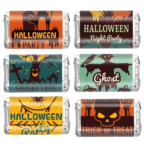 Halloween Caramelle Cioccolato Bar Adesivi Vintage Fantasma Zucca Ragno Scheletro Festa Decor Etichette Adesive