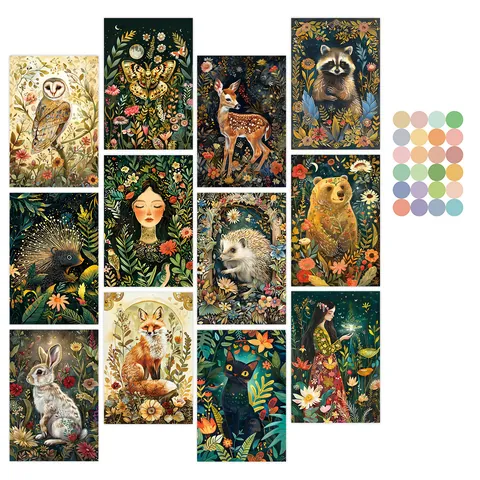 Vintage Forest Animal Illustration Postcards Set Nordic Style Wall Decoration Cards For Dorm Home Bedroom Decor