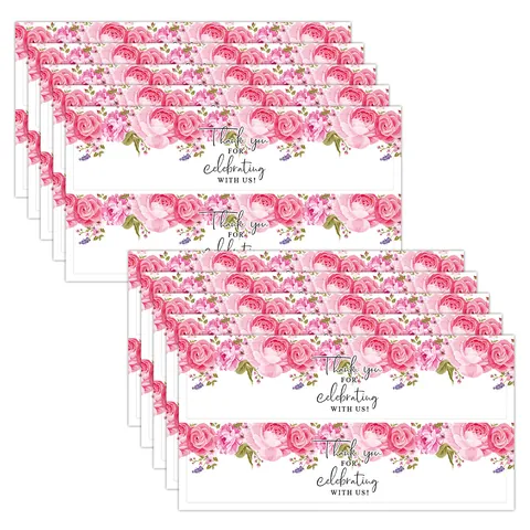 Adesivi per Bottiglie d'Acqua con Rose Rosa Thank You For Celebrating With Us Decorazioni Impermeabili per Matrimonio