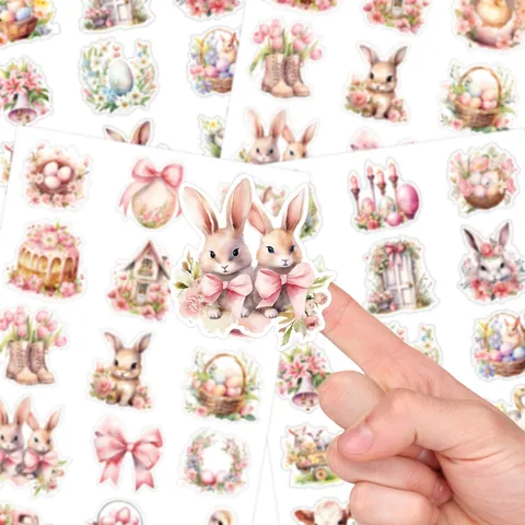 Easter Bunny Egg Waterproof Stickers Watercolor Cartoon Decorative Decals For Laptop Water Bottle Luggage Scrapbooking Gift