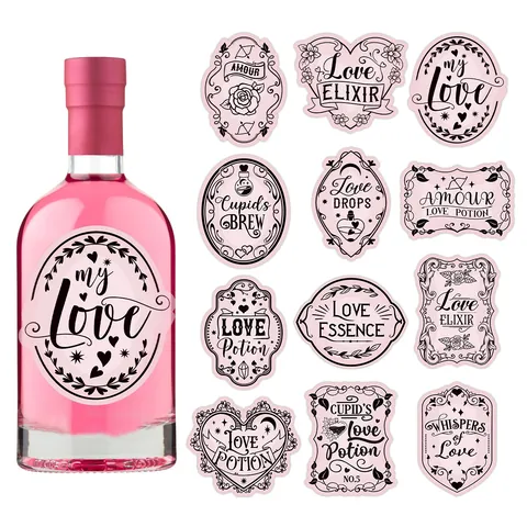Adesivi per Bottiglie di Vino di San Valentino Etichette Rosa a Cuore Pozione d'Amore per Decorazioni Festa Retrò Adesivi in Carta