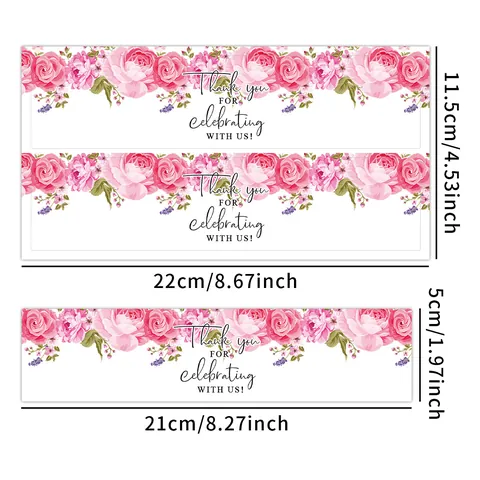 Adesivi per Bottiglie d'Acqua con Rose Rosa Thank You For Celebrating With Us Decorazioni Impermeabili per Matrimonio
