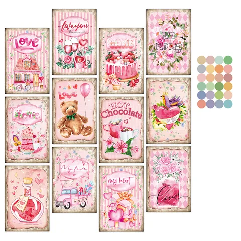 Valentine's Day Wall Decor Postcards Retro Watercolor Pink Heart Flower Illustration Cards For Dorm Home Decoration Gift