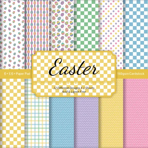 Juego de Papel de Scrapbooking con Estampado de Pascua Flores Huevo Gingham Cartulina para Manualidades DIY Papel de Arte Decorativo sin Ácido ni Lignina
