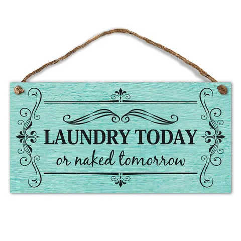 Vintage Wooden Laundry Room Sign Funny Slogan Wall Art Plaque Home Organization Decorative Signboard Hanging Jute Rope