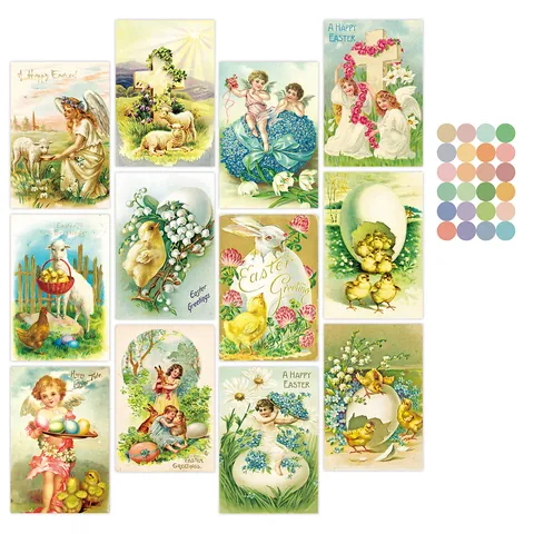 Cartoline Decorative da Parete Pasquali Vintage Illustrazioni Retro Con Angeli Conigli Uova Per Decorazione Casa Estetica