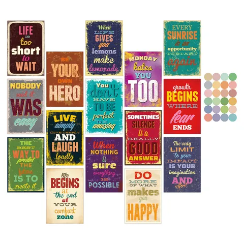 15Pcs Vintage Inspirational Wall Art Cards Set Retro Motivational Quote Postcards For Dorm Room Bedroom Office Home Decor