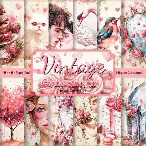 Papier de Scrapbooking Vintage Saint-Valentin Papier Cartonné Décoratif Motif Cœur Rose Romantique pour Album DIY Journaling Art