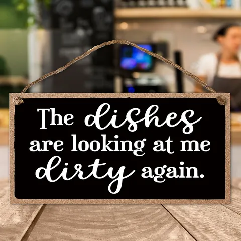 Farmhouse Wooden Hanging Wall Sign For Kitchen The Dishes Are Dirty Again Funny Lettering Rustic Home Decor With Twine
