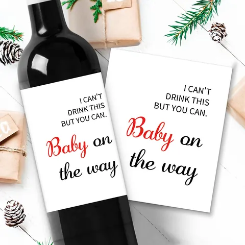 4Pcs Creative Wine Bottle Labels Stickers For Pregnancy Announcement Valentine's Day Mother's Day Party Decoration Labels