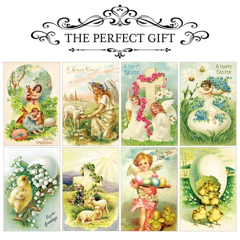 Cartoline Decorative da Parete Pasquali Vintage Illustrazioni Retro Con Angeli Conigli Uova Per Decorazione Casa Estetica