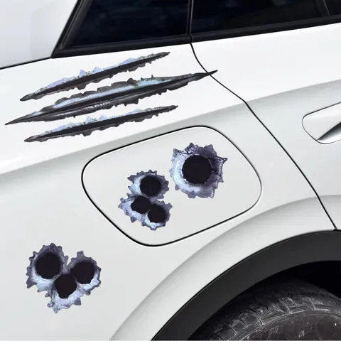 Adesivi per Auto 3D Realistici Con Foro di Proiettile e Graffio Impermeabili Novità Decalcomanie per Decorazione Esterna Carrozzeria Moto