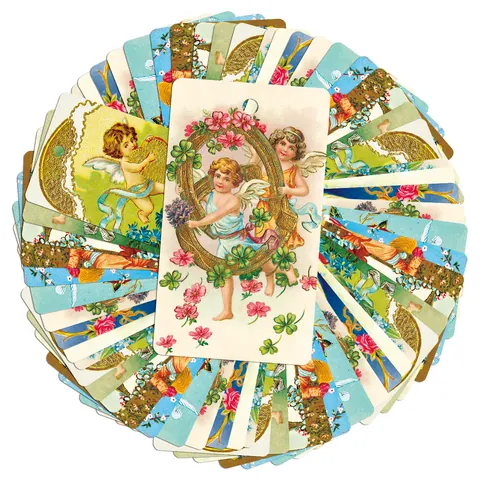Retro Easter Valentine's Day Gift Tags With Hemp Rope Vintage Victorian Angel Bunny Heart Paper Label Greeting Cards