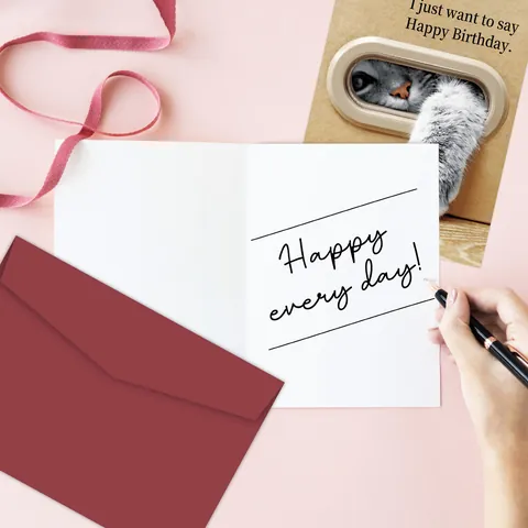 Carte de Voeux Joyeux Anniversaire Chat Rigolo Avec Enveloppe Rouge Carte en Papier Kraft Pour Amateurs de Chats