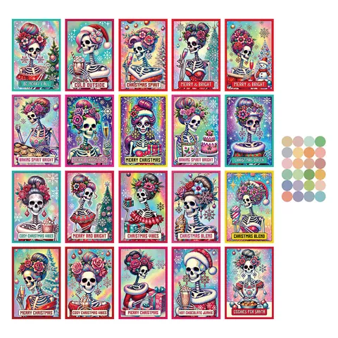 Vintage Kerstmis Skelet Tarot Kaarten Set Gotisch Skelet Kerstversiering Postkaarten Voor Feestdagen Muur Decoratie