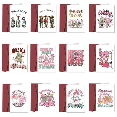 Lustige Weihnachts-Grußkarten Mit Roten Umschlägen Retro Weihnachtsmann Rentier Hund Nussknacker Witziger Text Feiertags-Segenskarten