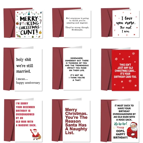 Funny Christmas Birthday Greeting Card And Red Envelope Creative Sarcastic Text Folded Card For Friends Family Adult Humour Holiday Gift