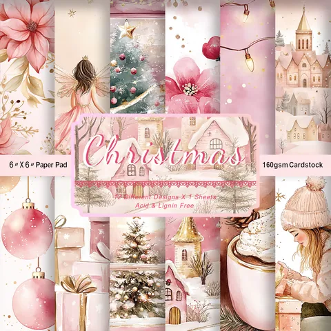 Pink Christmas Scrapbook Paper Watercolor Cardstock Acid Lignin Free For DIY Crafting Junk Journaling Background Decoration Ornament
