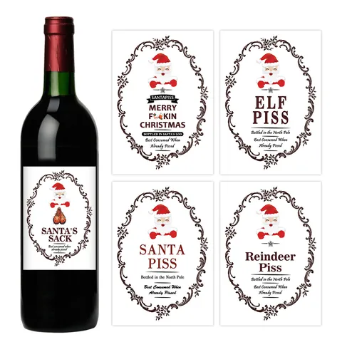 Christmas Prank Wine Bottle Labels Funny Santa Reindeer Elf Self Adhesive Stickers For Xmas Holiday Party Decor Gift
