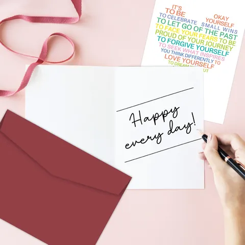Juego de Tarjetas de Felicitación Con Texto de Corazón Inspirador Con Sobre Rojo Oscuro Tarjetas Motivadoras Con Letras de Arcoíris para Cumpleaños Boda Aniversario